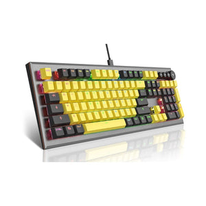 لوحة مفاتيح ميكانيكية للألعاب Mechanical Gaming Keyboard, PowerLead Wired Keyboard Rainbow RGB Backlit with Detachable Leather Wrist Rest, Programmable Settings with N-Key Flip, for Windows PC/MAC Games (104 Keys, Blue Switch)