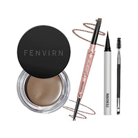 مجموعة أقلام تحديد الحواجب FENVIRN Eyebrow Pencil and Eyebrow Stamp Kit - Brow Pencil Kit, Eyebrow Tint Pen, Eyebrow Pomade, Dual-ended Eyebrow Brush for Natural Eye Brow Makeup, Great Value, Light Brown