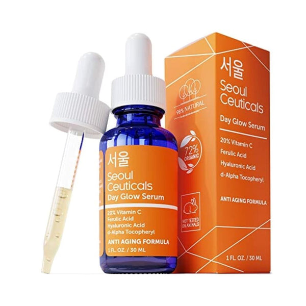 الجمال الكوري للعناية بالبشرة من سيولسيوتيكالز SeoulCeuticals Korean Skin Care Beauty - 20% Vitamin C Hyaluronic Acid Serum + CE Ferulic Acid Provides Potent Anti Aging, Anti Wrinkle 1oz