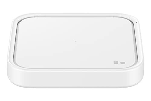 شاحن لاسلكي بقدرة 15 واط من سامسونغ SAMSUNG Galaxy 15W Wireless Charger Single, Cordless Super Fast Charging Pad w/ Wall Charger and USB Type C Cable Included for Galaxy Phones and Devices, US Version, 2022, White