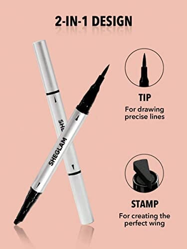 قلم تحديد العيون السائل الأسود SHEGLAM Black Liquid Eyeliner Pen with Wing Stamp Long Lasting Waterproof Eye Liner Makeup