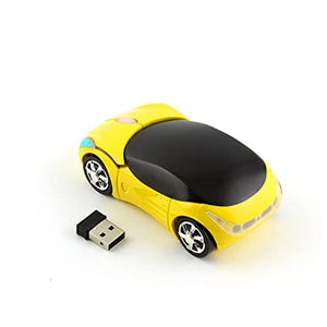 ماوس سيارة لاسلكي خفيف رائع ثلاثي الأبعاد على شكل سيارة رياضية Car Mouse Wireless, 3C Light Cool 3D Sport Car Shaped Mouse Optical Mini Office Mice 1600 DPI with USB Receiver for PC/Computer/Laptop Gift for Kid(Yellow)