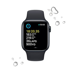 ساعة ابل (الجيل الثاني) Apple Watch SE (2nd Gen) [GPS 40mm] Smart Watch w/Midnight Aluminum Case & Midnight Sport Band - S/M. Fitness & Sleep Tracker, Crash Detection, Heart Rate Monitor, Retina Display, Water Resistant