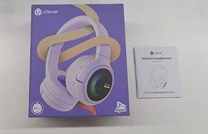 سماعات آي كليفر ماجيك سويتش للأطفال والمراهقين بالبلوتوث iClever Magic Switch Headphones for Kids Teens Bluetooth, Premium Sound, 45Hour Playtime, Safe Volume Mode, Built-in Mic Light Up Kids Bluetooth Headphones for Tablets, Smartphones (Lavender Purple)