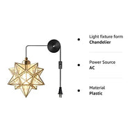 مصباح معلق على شكل نجمة AECBUY Gold Ceiling Pendant Hanging Lamp, Metal and Clear PVC Star Pendant Light, Vintage Hanging Lamp Plug in Cord and Switch for Dining Room Living Room Bedroom