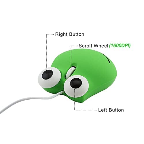 ماوس سلكي elec Space USB Wired Mouse, Small Computer Mouse Wired for Kids, Cute Animal Frog Shape Wired Computer Mouse, Corded Mouse with 1600DPI for Laptop, Chromebook, PC, Desktop, Mac, Notebook-Green