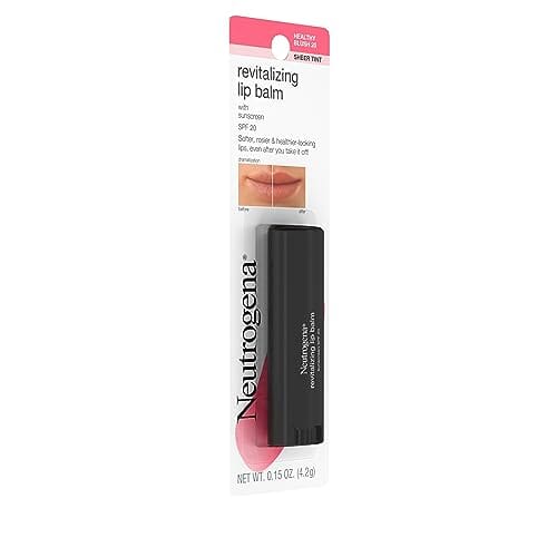 مرطب شفاه ملون منشط ومرطب من نيوتروجينا مع واقي من الشمس Neutrogena Revitalizing and Moisturizing Tinted Lip Balm with Sun Protective Broad Spectrum SPF 20 Sunscreen, Lip Soothing Balm with a Sheer Tint in Color Healthy Blush 20, 15 oz