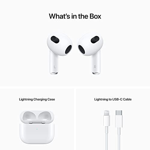 سماعة ابل ايربودز الجيل الثالث Apple AirPods (3rd Generation) Wireless Earbuds with Lightning Charging Case. Spatial Audio, Sweat and Water Resistant, Up to 30 Hours of Battery Life. Bluetooth Headphones for iPhone