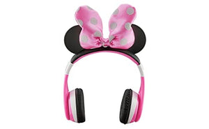 سماعات رأس بلوتوث للأطفال ميني ماوس من إي كيدز eKids Minnie Mouse Kids Bluetooth Headphones, Wireless Headphones with Microphone Includes Aux Cord, Volume Reduced Kids Foldable Headphones for School, Home, or Travel, Pink