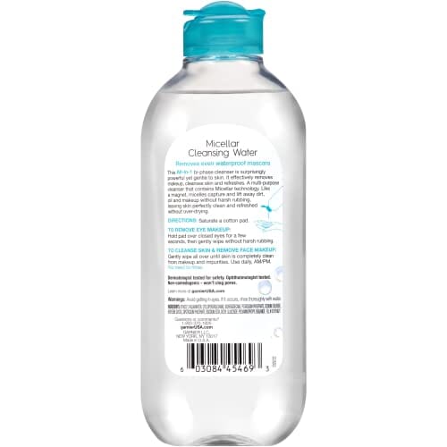 ماء ميسيلار للماكياج المضاد للماء ومنظف الوجه ومزيل المكياج Garnier SkinActive Micellar Water For Waterproof Makeup, Facial Cleanser & Makeup Remover, 13.5 Fl Oz (400mL), 1 Count (Packaging May Vary)