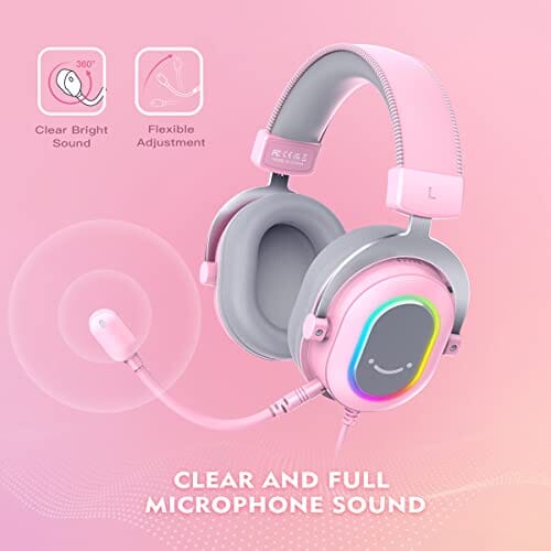 سماعة رأس سلكية USB مع ميكروفون FIFINE PC Gaming Headset, USB Wired Headset with Microphone, 7.1 Surround Sound, in-Line Control, Computer RGB Over-Ear Headphones for PS4/PS5, for Streaming/Game Voice/Video-AmpliGame H6 (Pink)