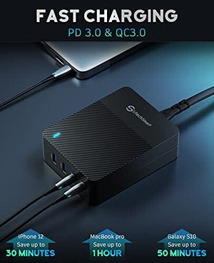 شاحن ، 100 وات 4 منافذ سطح المكتب من النوع C USB C Charger, UtechSmart 100W 4-Port Desktop Type C Charging Station, Portable USB C PD Power Charger Adapter -2 USB C&2 QC 3.0 USB A Ports for MacBook Pro/Air, iPad, iPhone, Galaxy, Laptop and More