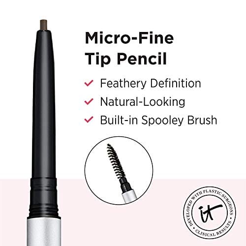 قلم حواجب عالمي - يحاكي مظهر الشعر الحقيقي IT Cosmetics Brow Power Micro, Universal Taupe - Universal Eyebrow Pencil - Mimics the Look of Real Hair - Budge-Proof Formula - Built-in Spoolie - 0.017 oz