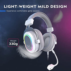 سماعة الألعاب سماعات رأس للكمبيوتر الشخصي سلكي FIFINE USB Gaming Headset, PC Headphones Wired with Microphone for Computer/Laptop/PS4, Over-Ear RGB Headset with 7.1 Surround Sound, Noise Cancellation for Streaming Video Game- AmpliGame H6 (White)