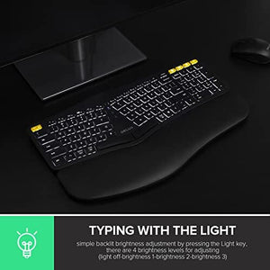 لوحة مفاتيح مريحة مطورة لاسلكية DeLUX Ergonomic Keyboard, Upgraded Wireless Ergo Split Keyboard with Backlit, 2.4G and Bluetooth, Scissor Switch and Palm Rest for Natural Typing, Compatible with Windows and Mac OS (GM902Pro-Black)