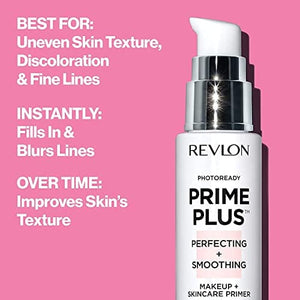 برايمر للوجه من ريفلون فوتوريدي برايم بلس مكياج للوجه لجميع أنواع البشرة Face Primer by Revlon, PhotoReady Prime Plus Face Makeup for All Skin Types, Blurs & Fills in Fine Lines, Infused with Vitamin B5 and Hyaluronic Acid, Perfecting & Smoothing, 1 Oz