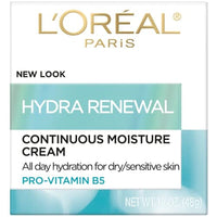 مرطب للوجه من لوريال باريس للعناية بالبشرة مع فيتامين ب 5 للبشرة الجافة والحساسة L'Oreal Paris Skincare Hydra-Renewal Face Moisturizer with Pro-Vitamin B5 for Dry Sensitive Skin, All-Day Hydration, 1.7 Oz