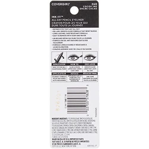 حبرها! حبر كاكاو جل لايك سموث جلايد [260] 0.012 أونصة (عبوة من 4 قطع) CoverGirl Ink It! Gel Like Smooth Glide, Cocoa Ink [260] 0.012 oz (Pack of 4)