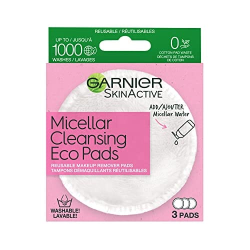 وسادات صديقة للبيئة لتنظيف الميسيلار Garnier SkinActive Micellar Cleansing Eco Pads, Reusable, 3 Ultra-soft Microfiber Pads, 1 Count (Packaging May Vary)
