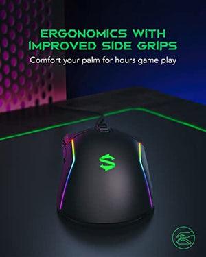 ماوس مريح للكمبيوتر Black Shark Gaming Mouse Wired, USB Computer Ergonomic Mouse with 7 Adjustable DPI Up to 10,000, 7 Programmable Buttons, 5 Modes RGB Backlight, Optical Gamer Mice for Windows PC Laptop Mac