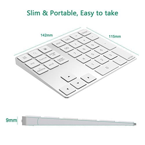 لوحة مفاتيح رقمية بتقنية البلوتوث مع اختصارات متعددة 34 مفتاح Bluetooth Numeric Keypad with Multiple Shortcuts 34-Keys Number Pad Wireless Portable Slim Number Pad for iPad/Mac/Laptop/PC Compatible with Windows Android iOS System