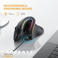 ماوس لاسلكي مريح ماوس بلوتوث عمودي قابل لإعادة الشحن Ergonomic Mouse Wireless, ProtoArc EM11 Bluetooth Vertical Ergo Mouse, Rechargeable, 2.4G RGB Optical Vertical Mice with 3 Adjustable DPI, 3-Device Connection for PC, iPad, Mac, Windows-Black