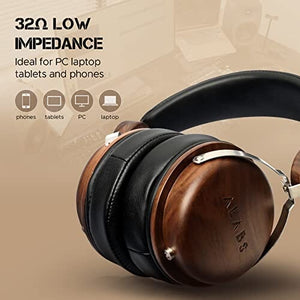 سماعة رأس خشبية طبيعية مغلقة الظهر مع عصابة رأس  ALABS Over-Ear Wired Closed Back Headphones, Natural Wooden Closed-Back Headset with self Adjustable Headband, Audiophile Headphone with 50mm Drivers and 32Ω impedance for PC Tablets Smartphone