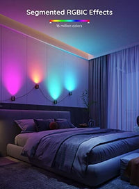 شمعدان حائط ذكي واي فاي كوف Govee RGBIC Smart Wall Sconces, Music Sync Home Decor WiFi Wall Lights Work with Alexa, Multicolor Wall Led Light for Party and Decor, 30+ Dynamic Scene Indoor Light Fixture for Living Room, Bedroom