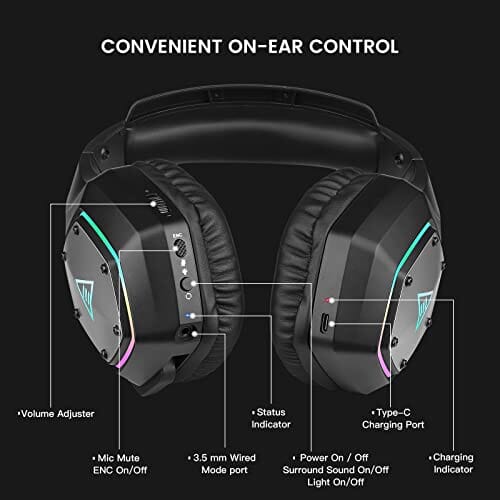 سماعة رأس لاسلكية للكمبيوتر EKSA E1000WT USB Wireless Headset for PC PS4 PS5-7.1 Surround Sound, Noise Cancelling Microphone, 36 Hour Battery, 2.4G USB Dongle, Game/Music Mode, Gaming Headphones for Computer, Laptop