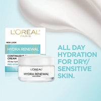 مرطب للوجه من لوريال باريس للعناية بالبشرة مع فيتامين ب 5 للبشرة الجافة والحساسة L'Oreal Paris Skincare Hydra-Renewal Face Moisturizer with Pro-Vitamin B5 for Dry Sensitive Skin, All-Day Hydration, 1.7 Oz