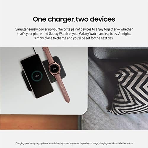 شاحن لاسلكي بقدرة 9 واط من سامسونغ SAMSUNG 9W Wireless Charger Duo w/ USB C Cable, Charge 2 Devices at Once, Cordless Super Fast Charging Pad for Galaxy Phones and Devices, 2021, US Version, White