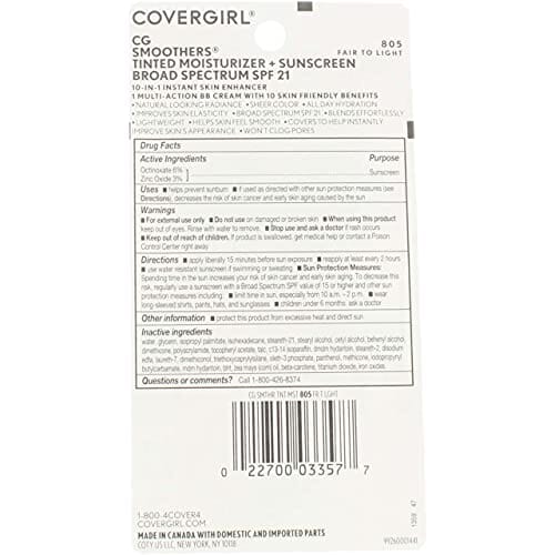 تغطية ملونة ناعمة خفيفة الوزن 1.35 أونصة (عبوة من 3 قطع) CoverGirl Smoothers SPF 21 Tinted Coverage, Fair to Light [805], 1.35 oz (Pack of 3)
