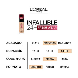 كريم اساس انفاليبل 24 ساعة من لوريال باريس - 125 روز ناتشورال L'Oreal Paris Infallible 24H Foundation, 125 Natural Rose, 30 ml