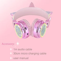 سماعات رأس لاسلكية للأطفال للفتيات والأطفال والمراهقين KORABA Kids Wireless Headphones for Girls Children Teens, LED Light Up Bluetooth Unicorn Headphones with Microphone for School/Xmas/Online Study/Unicorn Gifts (Pink Wireless)