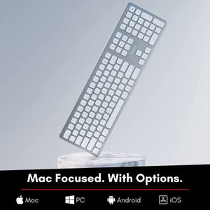 لوحة مفاتيح ماكالي بريميوم لاسلكية تعمل بالبلوتوث Macally Premium Wireless Bluetooth Keyboard for Mac, iMac, MacBook, Mac Pro - Compatible Apple Wireless Keyboard for Mac Mini, MacBook Pro/Air Laptop - Rechargeable Full-Size Wireless Mac Keyboard