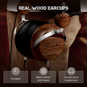 سماعة رأس خشبية طبيعية مغلقة الظهر مع عصابة رأس  ALABS Over-Ear Wired Closed Back Headphones, Natural Wooden Closed-Back Headset with self Adjustable Headband, Audiophile Headphone with 50mm Drivers and 32Ω impedance for PC Tablets Smartphone