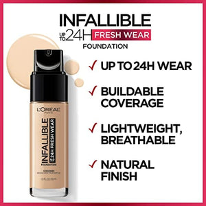 كريم أساس من لوريال باريس إنفاليبل حتى 24 ساعة L'Oreal Paris Makeup Infallible Up to 24 Hour Fresh Wear Foundation, Hazelnut, 1 fl; Ounce (Pack of 2)