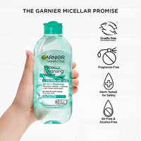 ماء ميسيلار مع حمض الهيالورونيك Garnier SkinActive Micellar Water with Hyaluronic Acid, Facial Cleanser & Makeup Remover, 13.5 Fl Oz (400mL), 2 Count (Packaging May Vary)