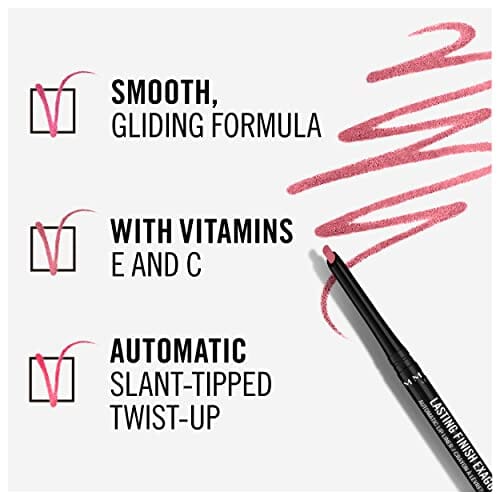 قلم تحديد شفاه أوتوماتيكي يدوم طويلاً Lasting Finish Exaggerate Automatic Lip Liner, 63 Eastend Pink, Shelf Pack of 3