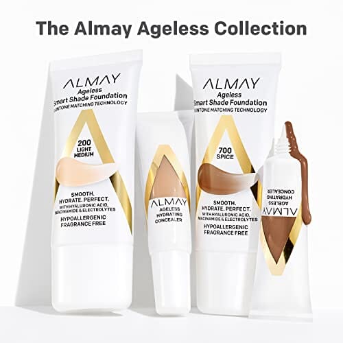 كريم أساس مضاد للشيخوخة من ألماي Almay Anti-Aging Foundation, Smart Shade Face Makeup with Hyaluronic Acid, Niacinamide, Vitamin C & E, Hypoallergenic-Fragrance Free, 800 Deep, 1 Fl Oz (Pack of 1)