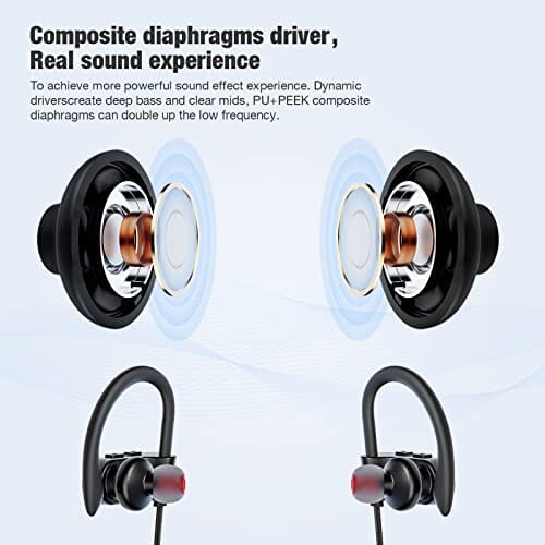 سماعات أذن لاسلكية مع ميكروفون داخل الأذن JOYWISE Bluetooth Headphones, Wireless Headphones 15H Playtime Wireless Earbuds with Mic Stereo in-Ear Earphones, IPX7 Waterproof Sports Headphones Sound Isolation Headsets for Running, Gym, Workout