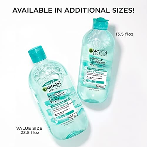 ماء ميسيلار مع حمض الهيالورونيك Garnier SkinActive Micellar Water with Hyaluronic Acid, Facial Cleanser & Makeup Remover, 13.5 Fl Oz (400mL), 2 Count (Packaging May Vary)