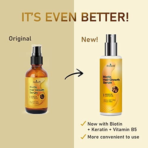 سيروم بيوتين لنمو الشعر بزيت الخروع وزيت الأرغان Biotin Hair Growth Serum with Castor Oil, Argan Oil - Hair Loss Prevention Treatment with Hair Regrowth Formula for Women by Beaueli