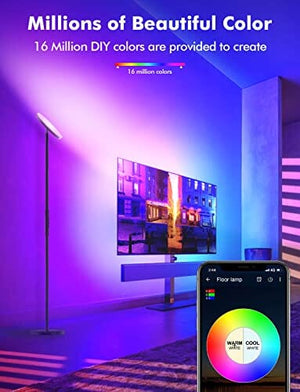 مصباح أرضي ذكي Smart RGB Floor Lamp Works with Alexa Google Home, WiFi Remote Modern Tall Standing Light, Super Bright 2000LM Color Changing & Dimmable Sky Torchiere LED Floor Lamp for Living Room, Bedroom (Black)