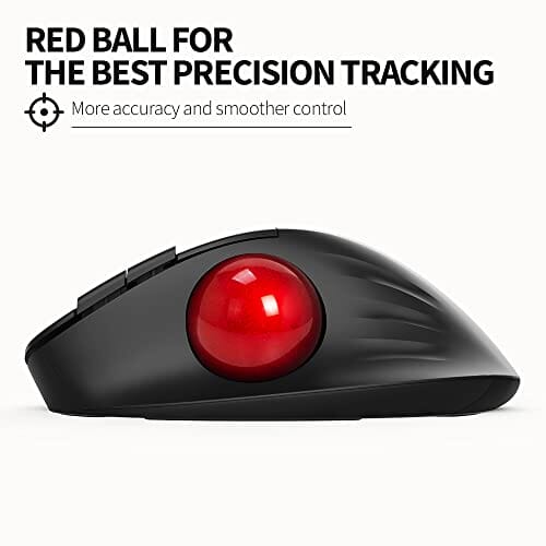 ماوس كرة دوارة لاسلكي مريح DeLUX Bluetooth Trackball Mouse, Wireless Ergonomic Rollerball Mouse with 2400DPI, Smooth Easy Thumb Control, 3 Devices Connection, Red Ball, Compatible for Windows, PC, Mac (MT1-Black)