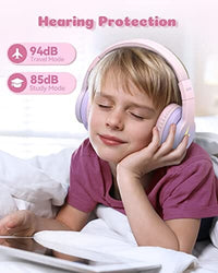 سماعات رأس بلوتوث للأطفال من سيندا seenda Kids Bluetooth Headphones, Colorful Wireless Over Ear Headset with 85dB/94dB Volume Limited, 45H Playtime, 3 Lighting Modes, Built-in Mic Headphones for Boys Girls iPad Tablet School Pink