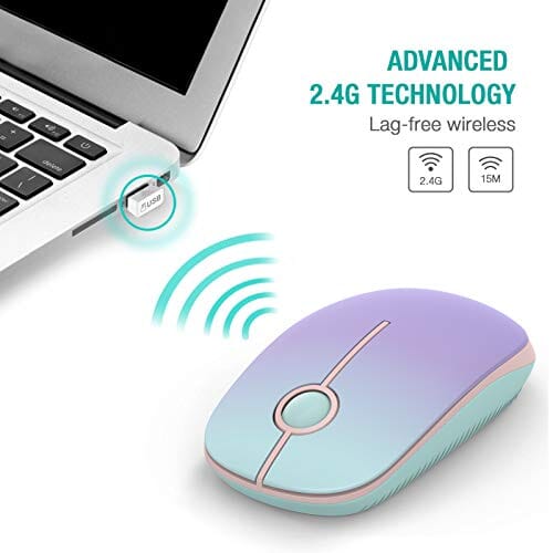 ماوس لاسلكي Wireless Mouse, 2.4G Silent Mouse with USB Receiver, 18 Month Battery Life, 1600 high DPI Precision- Portable Computer Mice for Windows/Mac/Linux, Mint Green Gradient Pink Purple