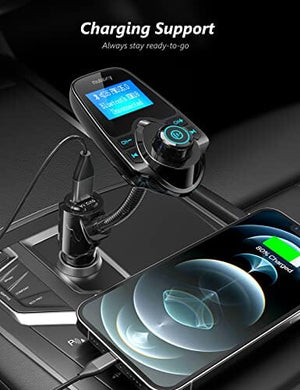 محول راديو اللاسلكي داخل السيارة يعمل بالبلوتوث Nulaxy Wireless in-Car Bluetooth FM Transmitter Radio Adapter Car Kit W 1.44 Inch Display Supports TF/SD Card and USB Car Charger for All Smartphones Audio Players-KM18