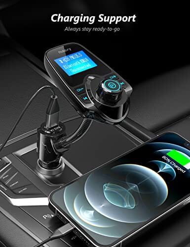 محول راديو اللاسلكي داخل السيارة يعمل بالبلوتوث Nulaxy Wireless in-Car Bluetooth FM Transmitter Radio Adapter Car Kit W 1.44 Inch Display Supports TF/SD Card and USB Car Charger for All Smartphones Audio Players-KM18