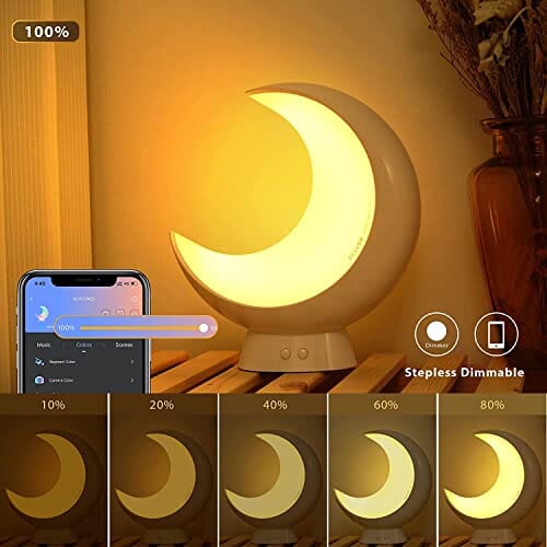 مصباح طاولة ذكي ECOLOR Smart Table Lamp, RGB APP Control Moon Lamp, Small Lamp with Scene Mode and Music Mode, Dimmable Warm White Light Touch Lamps for Bedrooms and Living Room